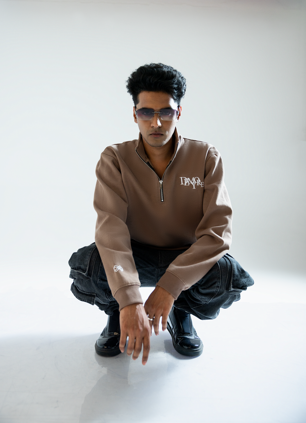 DEMYORE Signature unisex Quarter-Zip Sweatshirt-Beige