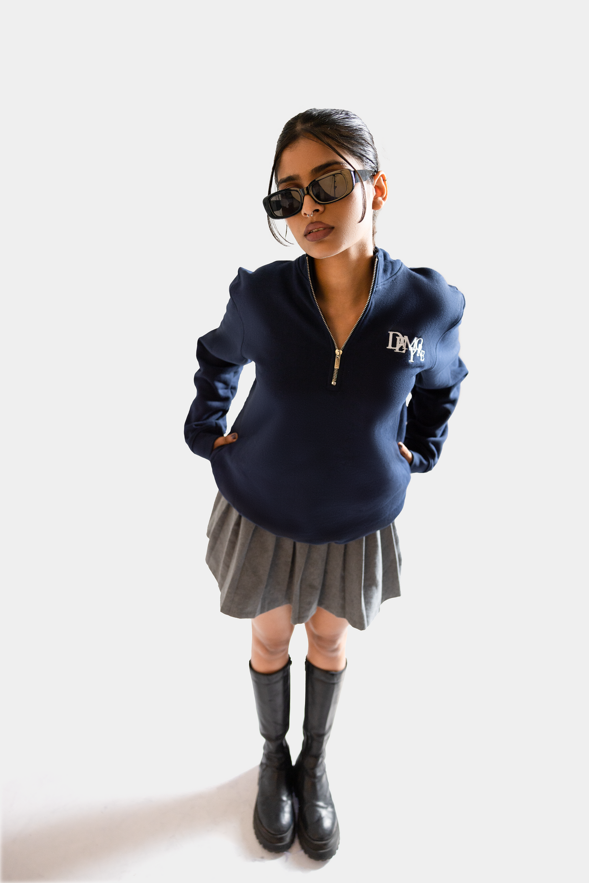 DEMYORE Unisex Signature Quarter-Zip Sweatshirt – Navy